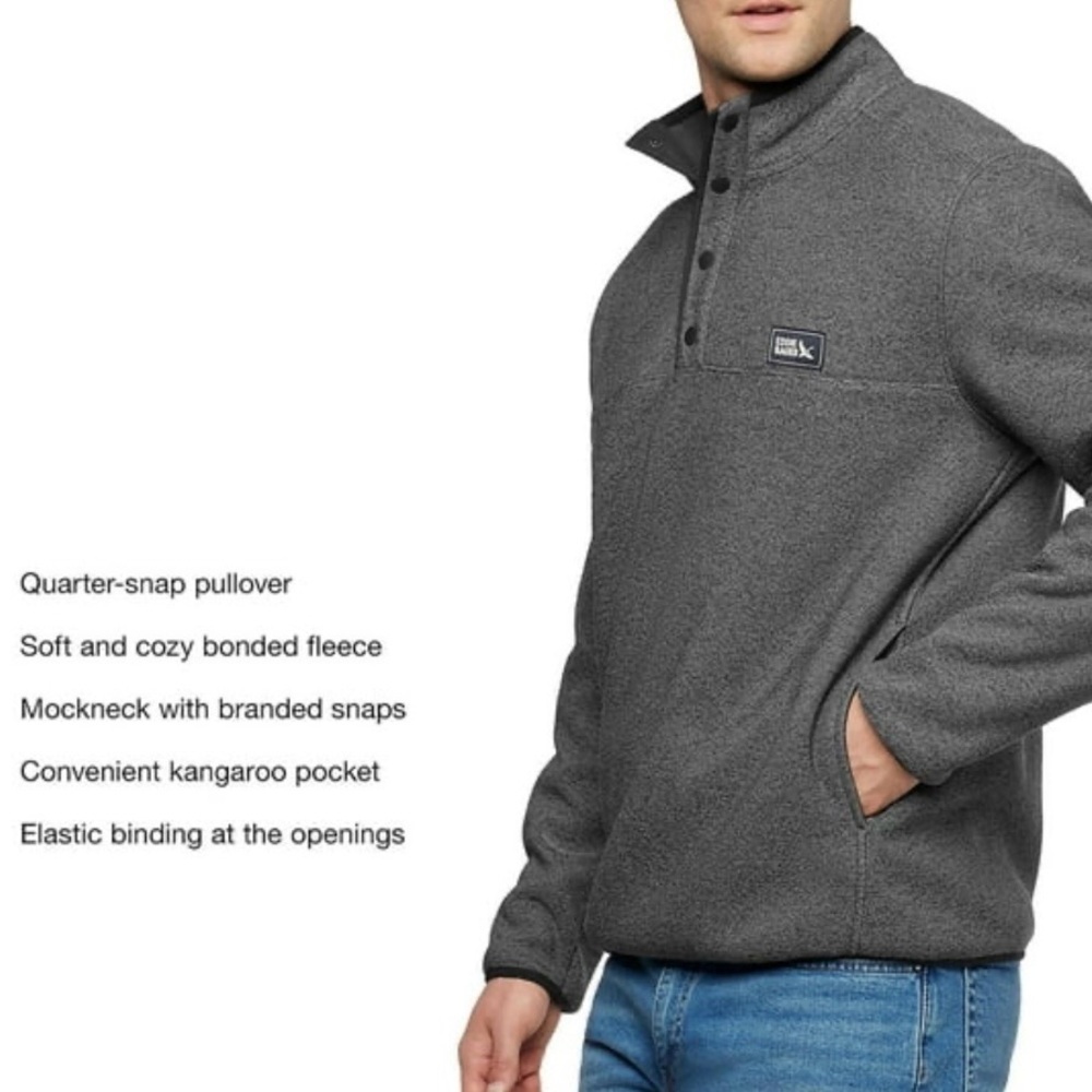 Eddie Bauer Men's Quarter Snap Sweater Fleece Interior Pullover Kangaroo Pocket